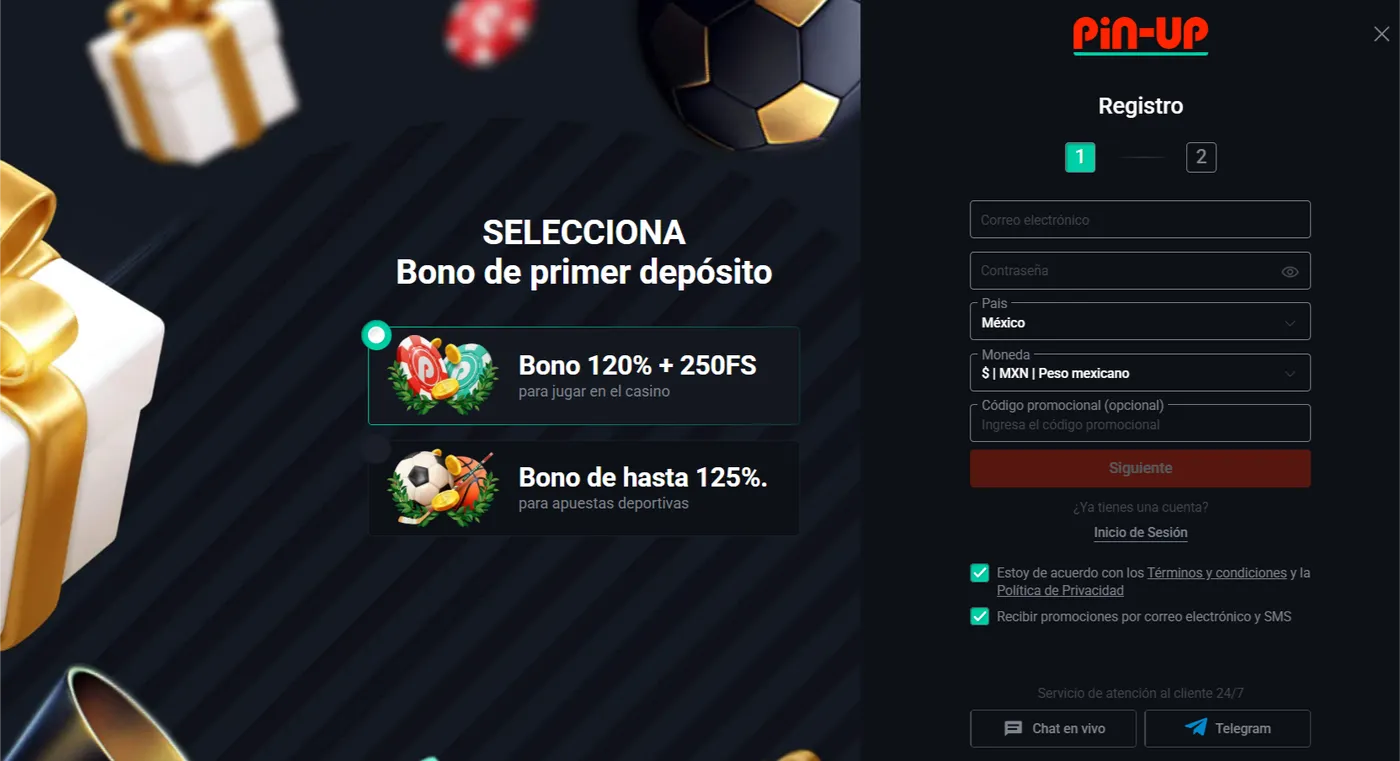 Registro en Pin Up Casino online paso a paso